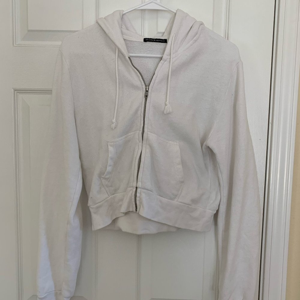 SOLD Brandy Cropped White Zip Up Hoodie (free top)
